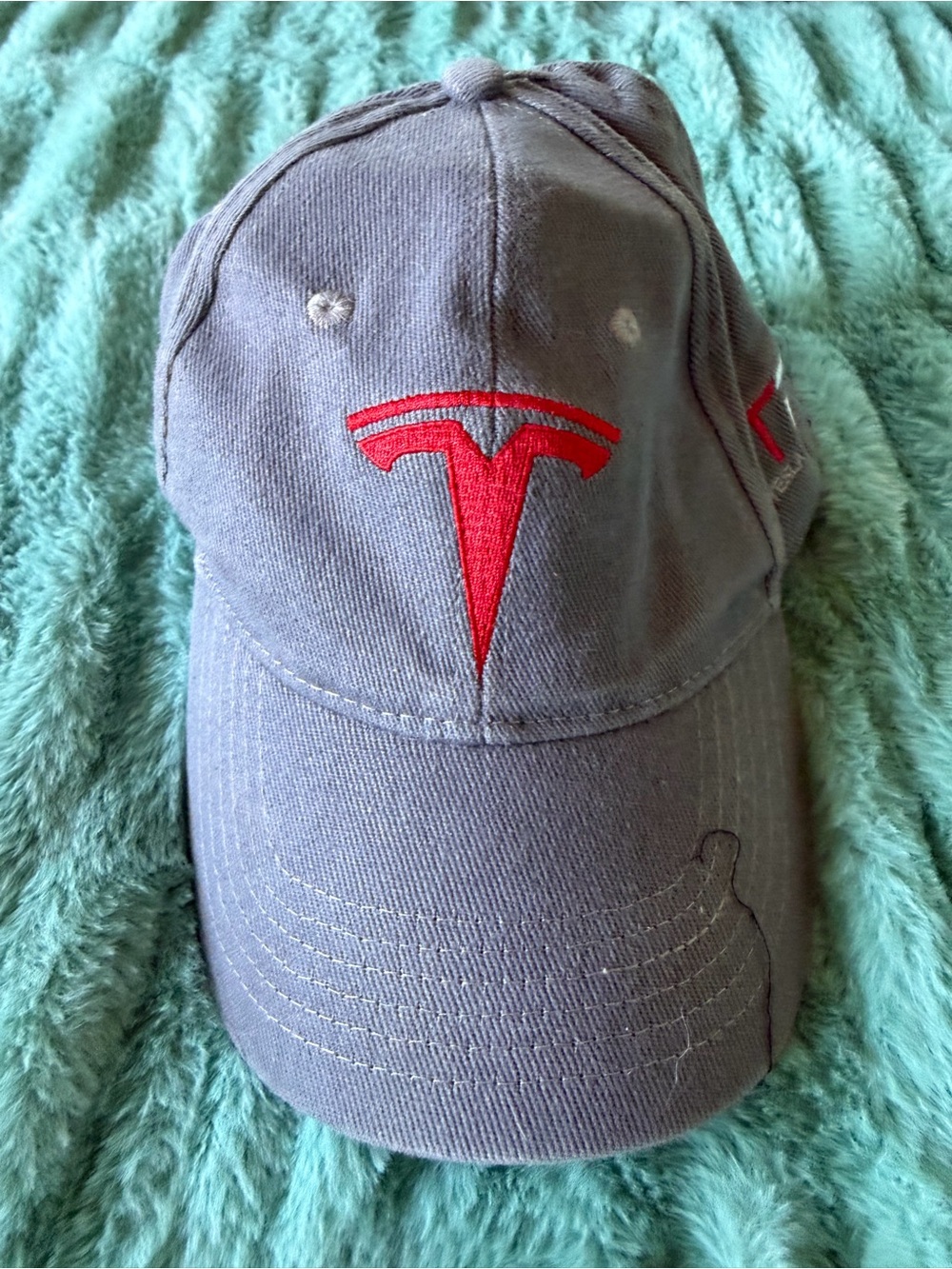 Tesla Gray Baseball Cap with Red Logo